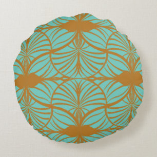 Elegante Art Deco Turquoise & Gouden Gouache Scall Rond Kussen