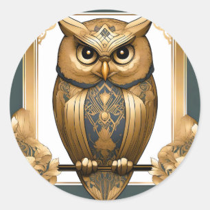 Elegante Art Deco Uil Ronde Sticker