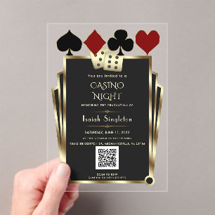 Elegante Art Deco Vegas Casino Night Afstudeerfees Acryl Uitnodigingen