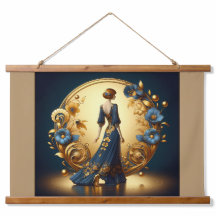 Elegante art deco vrouw in goud en blauw