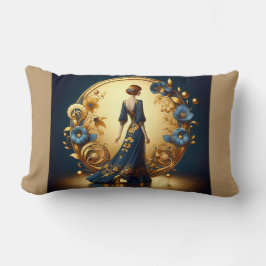 Elegante art deco vrouw in goud en blauw kussen