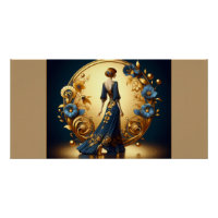 Elegante art deco vrouw in goud en blauw