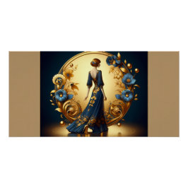 Elegante art deco vrouw in goud en blauw perfect poster