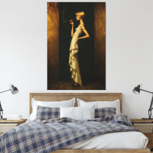 Elegante Art Deco Vrouw Vintage Glamour Portret Canvas Afdruk