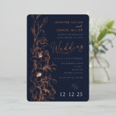 Elegante Art Deco Wildflower bruiloft uitnodiging (Staand Voorkant)