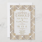 Elegante Art Deco Wit Goud Gatsby 20s Bruiloft Kaart (Voorkant)