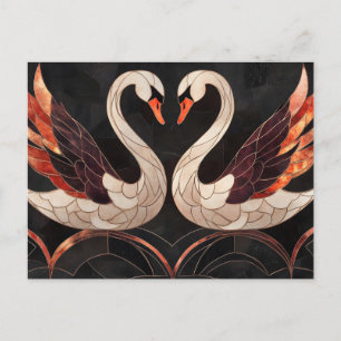 Elegante Art Deco zwanen die een hart vormen Feestdagenkaart