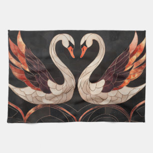Elegante art deco zwanen vormen een hart theedoek