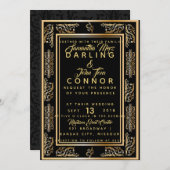 Elegante Art Deco zwart goud bruiloft uitnodiging (Voorkant / Achterkant)