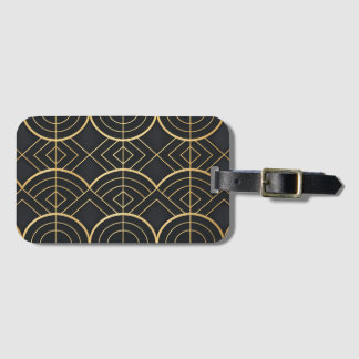 Elegante Art Deco Zwart & Goud Geometrische Sticke Bagagelabel