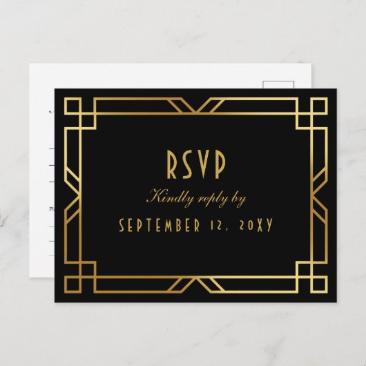 Elegante Art Deco Zwart Goud Lijst Maaltijd Keuze  Briefkaart (Voorkant / Achterkant)