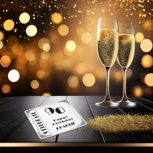Elegante Art Deco zwart-wit verjaardagsfeest 90 ja Vierkante Kartonnen Onderzetter