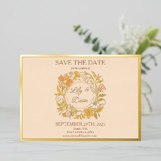 Elegante Art Nouveau bloem folie Save the Date kaa Uitnodiging