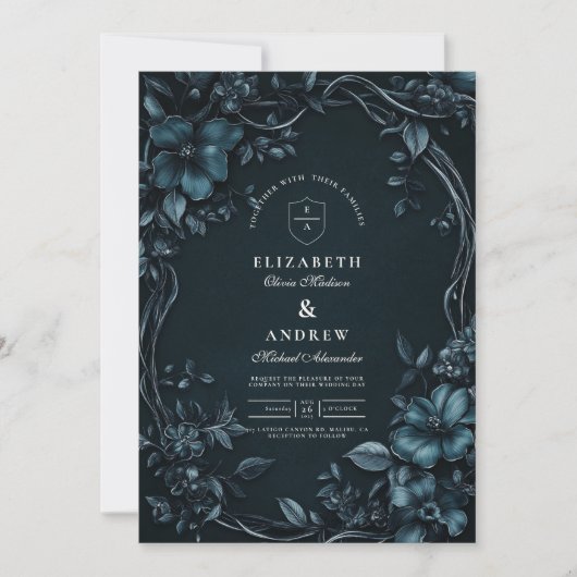 Elegante Art Nouveau Bloemen Halloween bruiloft Kaart (Voorkant)