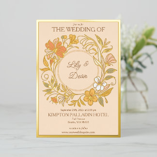 Elegante Art Nouveau Bloemenbruiloft Folie Uitnodiging