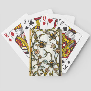 Elegante art nouveau botanische bij glas-in-lood b pokerkaarten