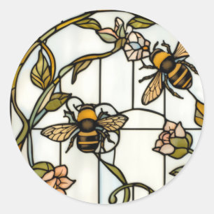 Elegante art nouveau botanische bij glasschilderin ronde sticker