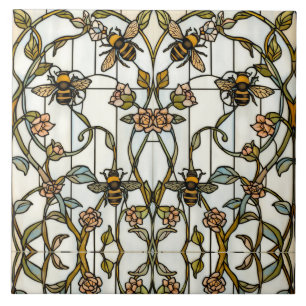 Elegante art nouveau botanische bij glasschilderin tegeltje