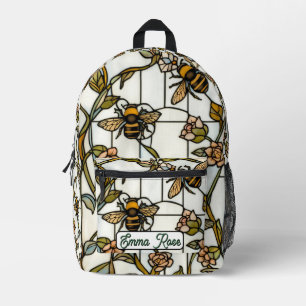 Elegante art nouveau botanische bij glasschilderku bedrukte rugzak