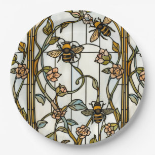 Elegante art nouveau botanische bij glasschilderku papieren bordje
