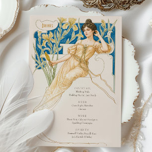 Elegante Art Nouveau Bruiloft Drinken Menu Kaart