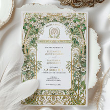 Elegante Art Nouveau bruiloft uitnodiging Gouden f
