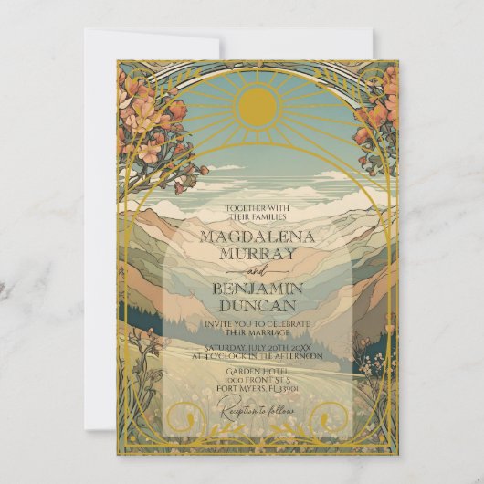 Elegante  Art Nouveau Deco Natuur bruiloft Kaart (Voorkant)