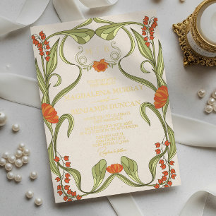 Elegante Art Nouveau Floral Lijst bruiloft Folie Uitnodiging
