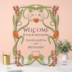 Elegante  Art Nouveau Floral Lijst Welkom Acryl Bord