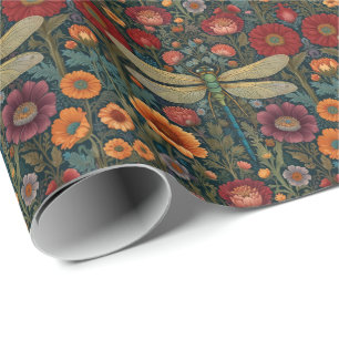 Elegante art nouveau herfst bloem Wachtlibel Cadeaupapier