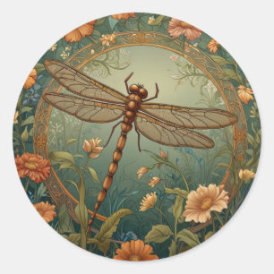 Elegante Art Nouveau lente groene Libel Ronde Sticker