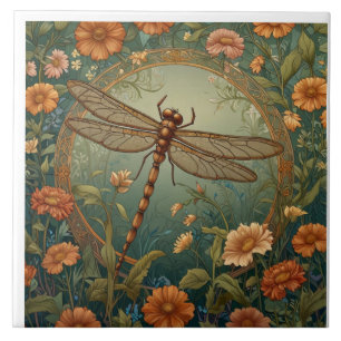 Elegante Art Nouveau lente groene Libel Tegeltje