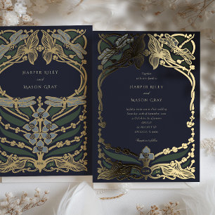 Elegante Art Nouveau Libelle Trouwuitnodiging Folie Uitnodiging