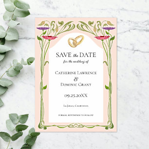 Elegante Art Nouveau met Ringen Bruiloft Save The Date