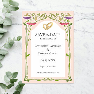Elegante Art Nouveau met Ringen Bruiloft Save The Date