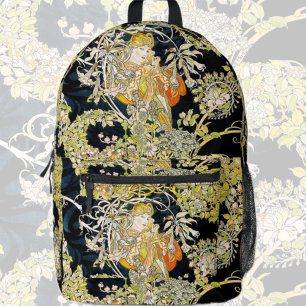 Elegante Art Nouveau Mucha Dame Bloemrijke Botanis Bedrukte Rugzak