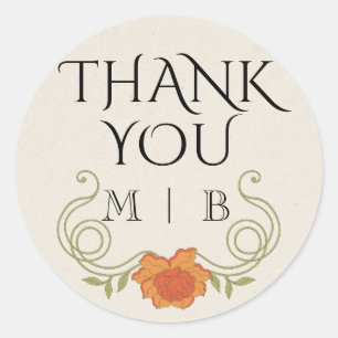 Elegante  Art Nouveau Oranje Flower Initialen Ronde Sticker