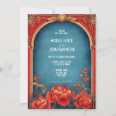 Elegante  art nouveau rode pioenen mucha kaart (Voorkant)