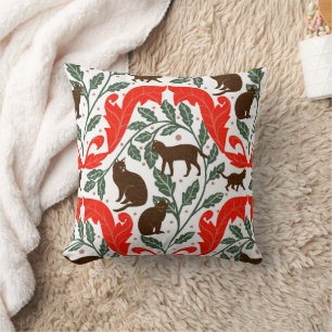 Elegante Art Nouveau Rood Bruin Zwart Cat-Whimsica Kussen