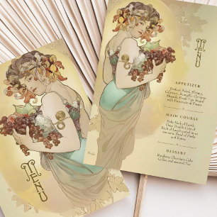 Elegante Art Nouveau Trouwmenu Kaart Herfstkleur