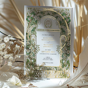 Elegante Art Nouveau Trouwuitnodiging Goud Folie Uitnodiging