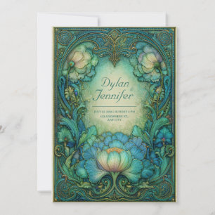 Elegante Art Nouveau Turquoise Bloemige Antieke Tr Kaart
