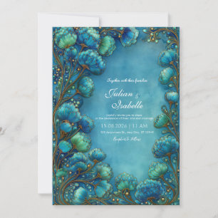 Elegante Art Nouveau Turquoise Gebogen Bloem Bruil Kaart