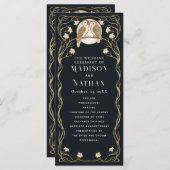 Elegante Art Nouveau Uilen Bruiloft Programma (Voorkant / Achterkant)