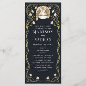 Elegante Art Nouveau Uilen Bruiloft Programma (Voorkant)