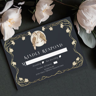 Elegante Art Nouveau Uilen Bruiloft RSVP Kaartje