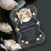 Elegante Art Nouveau Uilen bruiloft uitnodiging