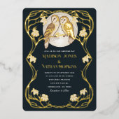 Elegante Art Nouveau Uilen bruiloft uitnodiging (Voorkant)