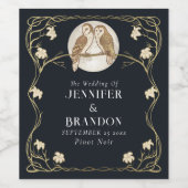 Elegante Art Nouveau Uilen Bruiloft Wijn Label Wijn Etiket (Enkel label)