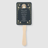 Elegante Art Nouveau Uilen Huwelijksprogramma Handwaaier (Voorkant)